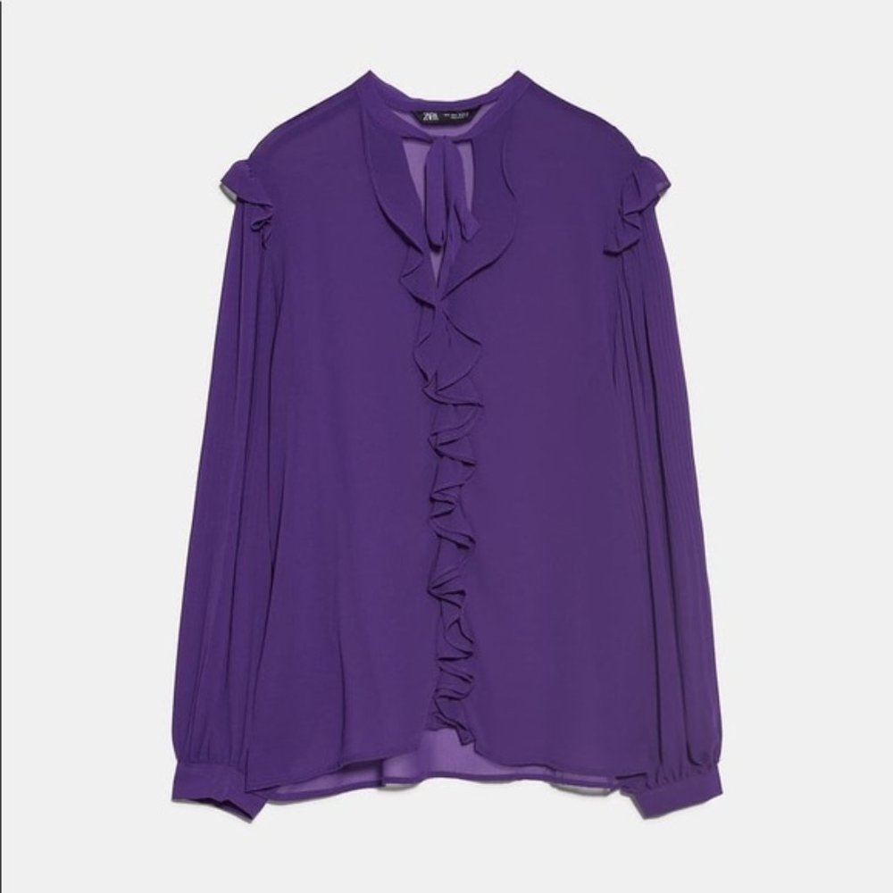 Zara purple ruffle top with tie